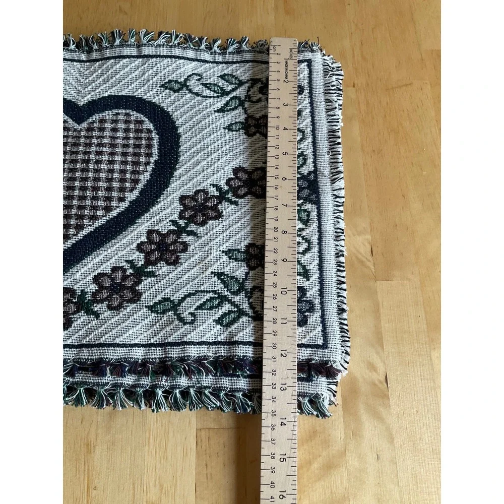 Set of 4 Woven Cotton Heart Floral Placemats Reversible Farmhouse Fringed India